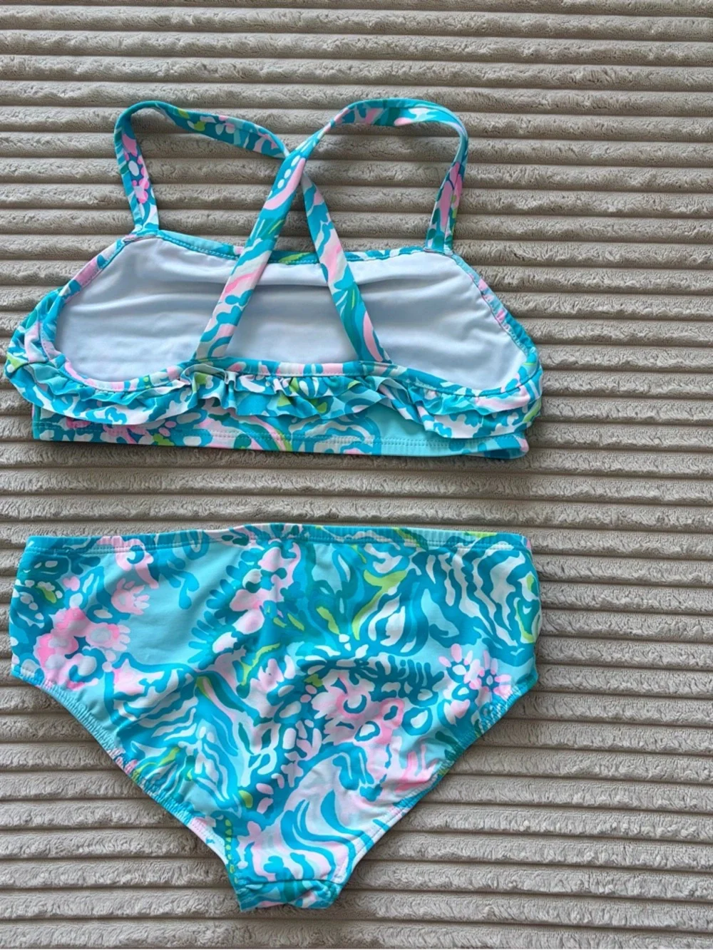 Lilly Pulitzer Girls Aqua, Pink & Green Floral Swim Bikini